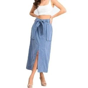 Free People NWT Catching Feelings Belted Midi Skirt Pockets Blueberry Pie 0 New